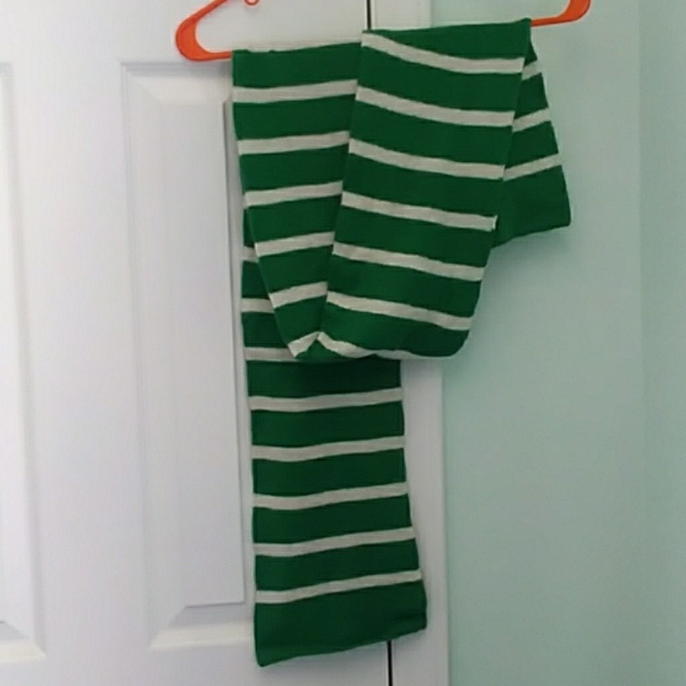 Green and white striped acrylic scarf